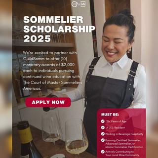 A screenshot of the Wilson Daniels Sommelier Scholarship graphic. Wilson Daniels is honored to partner with GuildSomm to offer 10 monetary awards of $2,000 each to individuals pursuing continued wine education with the Court of Master Sommeliers-Americas.  The awards may be used toward examination fees, reading/study materials, and/or wine samples.