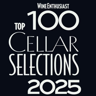 Black graphic with white text reading ‘Wine Enthusiast Top 100 Cellar Selections 2025.’