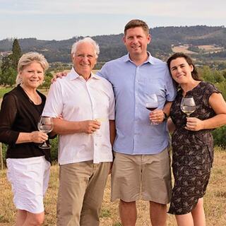 The Bergstrom family poses together at their Willamette Valley property.